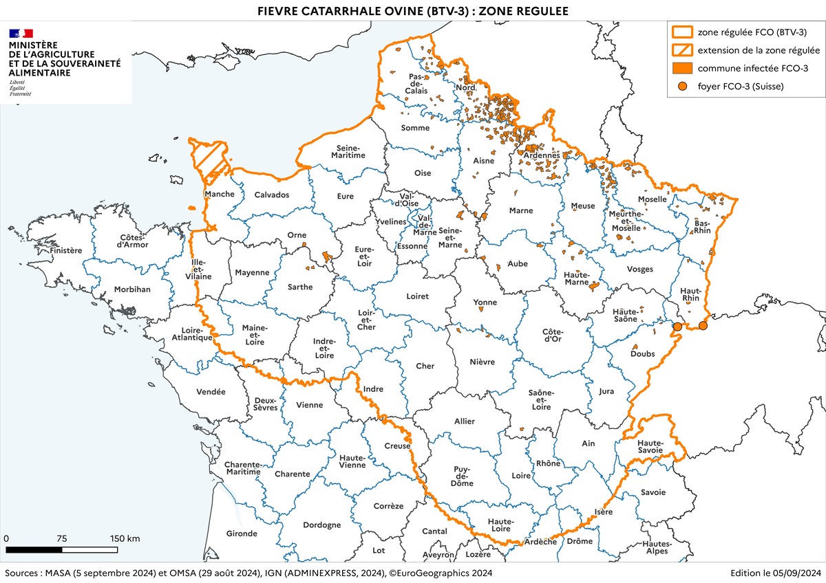 Cartographie étendue de la zone régulée FCO au 5 septembre 2024